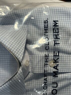 Charles Tyrwhitt Light Blue Gingham Dress Shirt 15.5/34 Classic Fit NWT